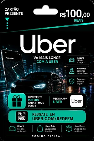Gift Card Uber R$ 100 Código Digital - Envio Imediato