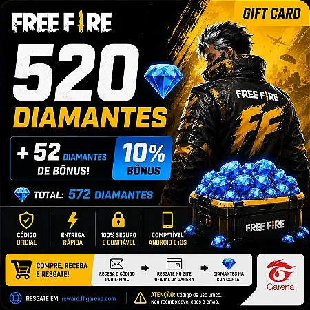 Recarga Free Fire 520 Diamantes Código Digital - Envio Imediato