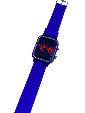 Relógio Digital Azul Escuro com Strass