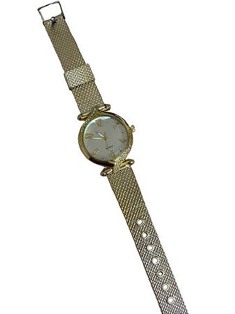 Relógio Dourado Fundo Branco com Strass