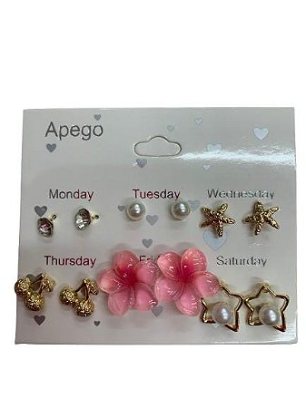 5 Pares de Brincos Flor Dourado