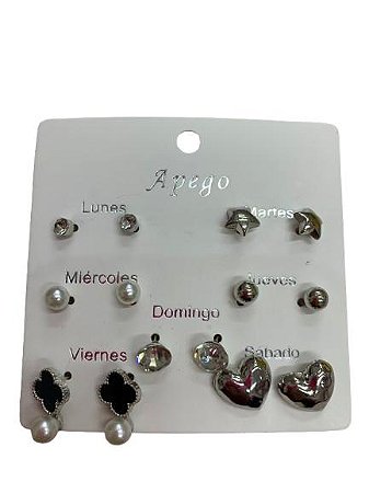 7 Pares de Brincos Trevo Prata