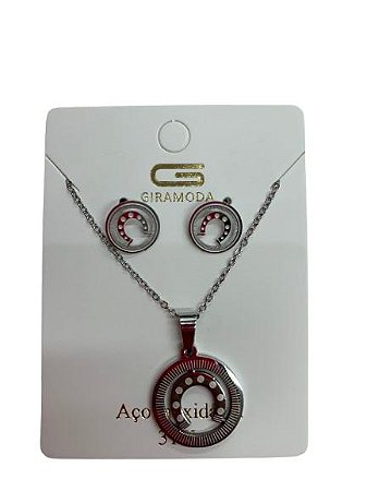 Colar + Brinco Ferradura Prata - AÇO INOXIDÁVEL