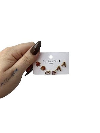 Kit Brincos Aço Dourado N° 5 - Não Há Trocas