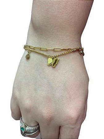 Pulseira Borboleta Dourada - Aço Inoxidável