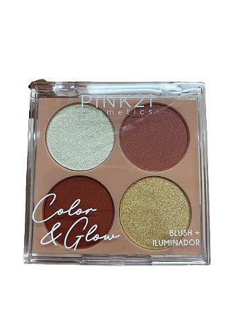 Blush + Iluminador Color e Glow Cor 04 - Pink 21