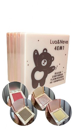 Blush, Contorno, Iluminador e Pó Compacto 4 em 1 - Lua e Neve