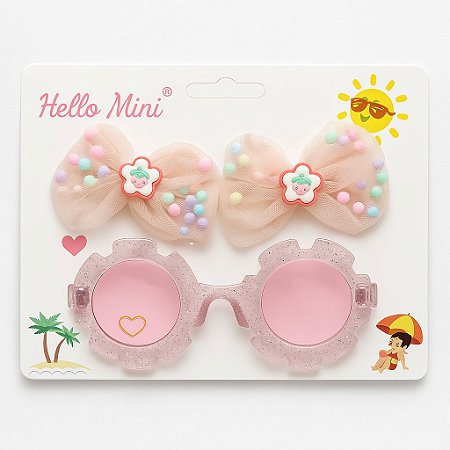 Óculos de Sol + Presilha Infantil Rosa