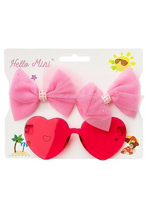 Kit Óculos de Coração (Pink) + Presilha Infantil