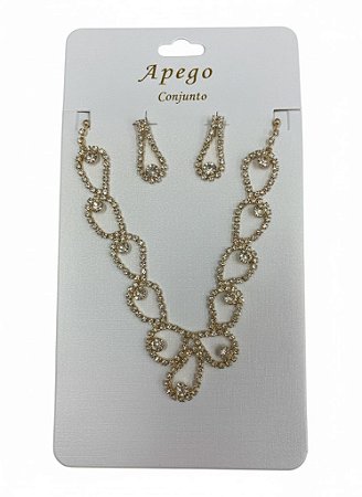 Conjunto Colar e Brinco Brilhante Dourado N° 220