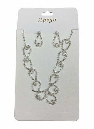 Conjunto Colar e Brinco Brilhante Prata N° 220