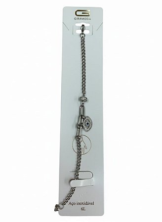 Pulseira Aço Inoxidavel Olho Grego Prata N°222