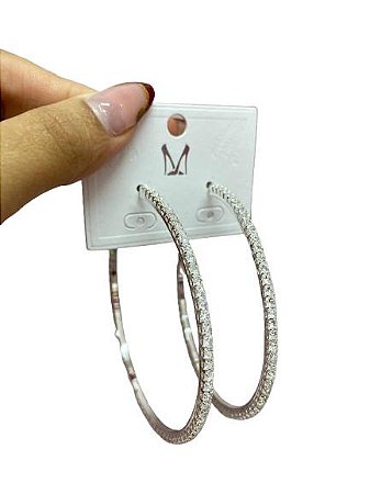 Brinco Argola Strass Prata - NÃO HÁ TROCA