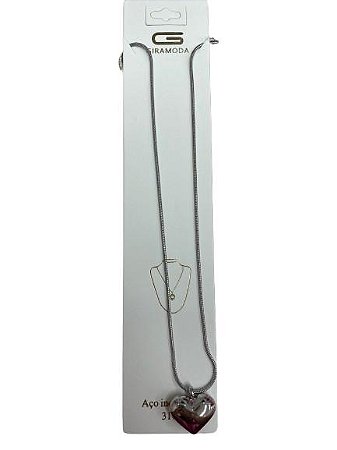 Colar de Coração Prata Aço Inoxidável