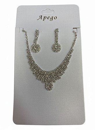 Colar + Brinco Prata Cravejado N234 - NÃO HÁ TROCA