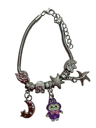 Pulseira Inspiração Pandora Prata Laubu Roxo - NÃO HÁ TROCA