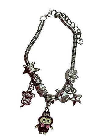 Pulseira Inspiração Pandora Prata Laubu Preto - NÃO HÁ TROCA