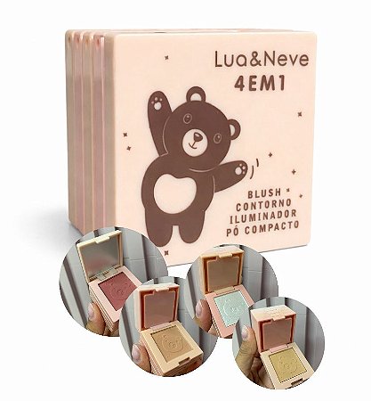 Blush, Contorno, Iluminador e Pó Compacto 4 em 1 Cor 02 - Lua e Neve