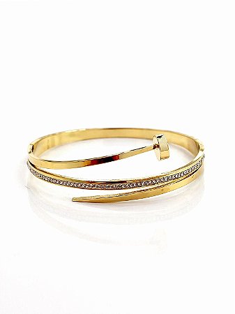 Bracelete Prego Dourado com Strass em Aço Inoxidável N01 - NÃO HÁ TROCA