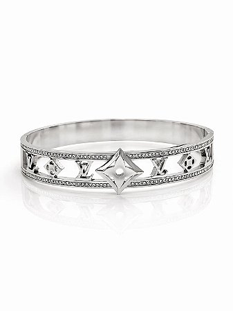 Bracelete Prata Vazado com Strass em Aço Inoxidável N05 - NÃO HÁ TROCA
