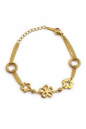 Pulseira Com Pingentes De Flor Vazado em Aço Inoxidável - NÃO HÁ TROCA