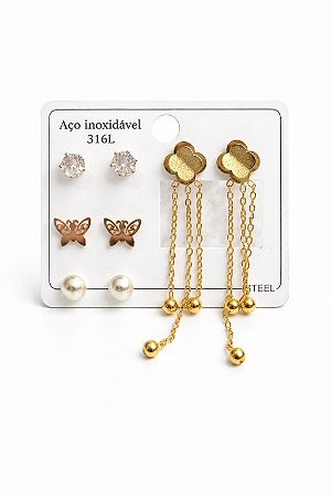 Kit C/3 Brincos com Pingente de Borboleta - NÃO HÁ TROCA