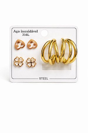 Kit C/3 Brincos com Pingente de Trevo/Coração N13 - NÃO HÁ TROCA