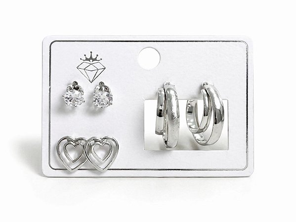 Kit C/2 Brincos Prata + Argola N16 - NÃO HÁ TROCA