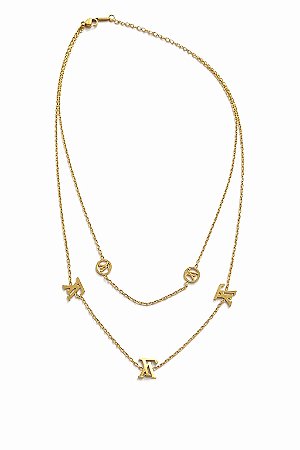 Colar Duplo Pingente LV Dourado em Aço Inoxidável N18 - NÃO HÁ TROCA