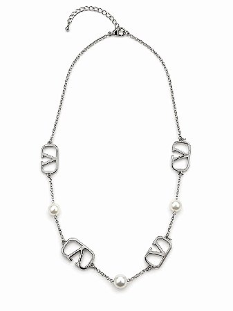 Colar Prateado com Pérola em Aço Inoxidável N20 - NÃO HÁ TROCA