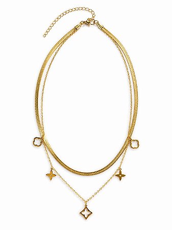 Colar Mix de Correntes Dourado em Aço Inoxidável N22 - NÃO HÁ TROCA