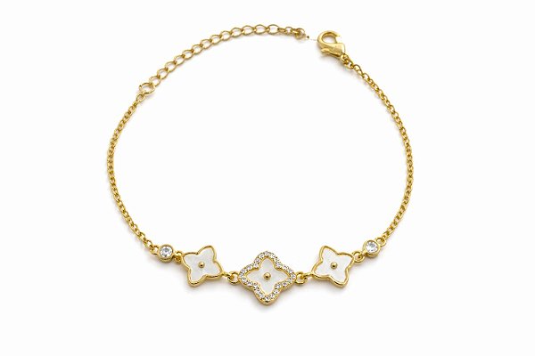 Pulseira Clover Branca Dourado - NÃO HÁ TROCA