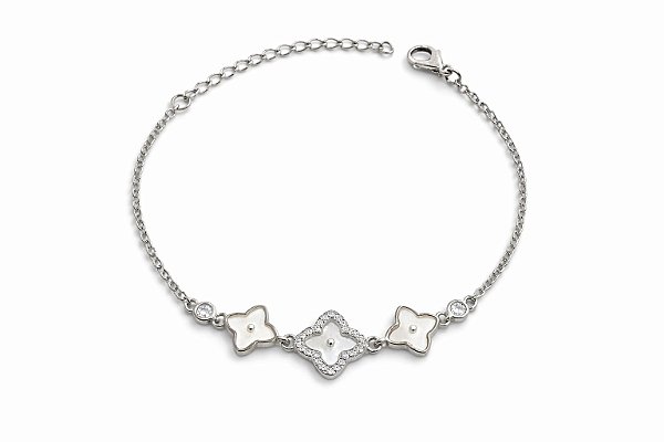 Pulseira Clover Branca Prata - NÃO HÁ TROCA