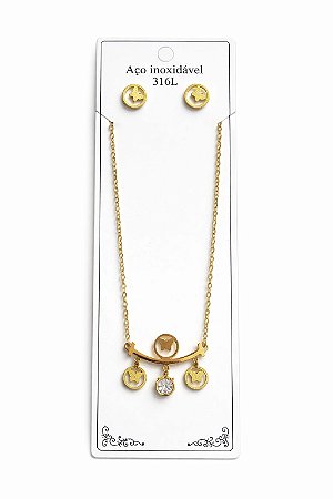 Conjunto Colar e Brinco Curva Borboleta em Aço Inoxidável - NÃO HÁ TROCA