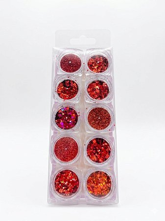 Kit C/10 Glitter - Vermelho