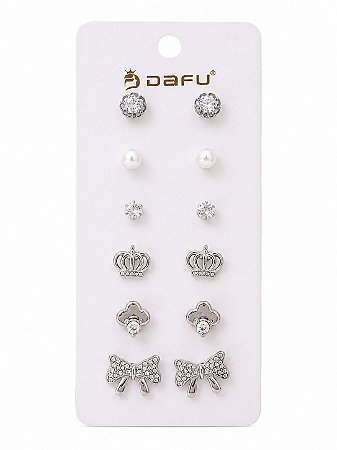 Kit 6 Pares de Brincos Prata Dafu N501 - NÃO HÁ TROCA