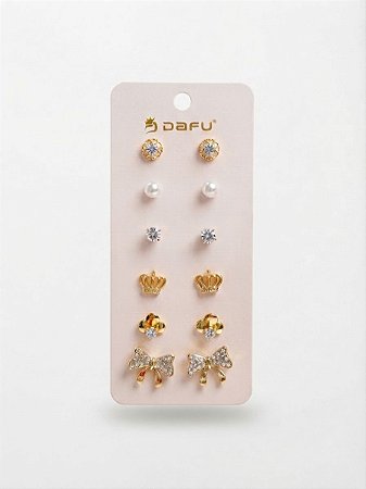 Kit 6 Pares de Brincos Dourado Dafu N502 - NÃO HÁ TROCA