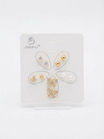 Kit 5 Pares de Brincos Dourado Dafu N503 - NÃO HÁ TROCA