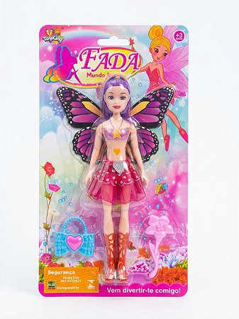 Boneca Fada Mundo Mágico com Asas e Acessórios - Roxa