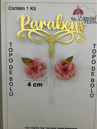 KIT DECORAÇÃO (TOPO DOURADO + 2 FLORES IMPERIAL BABY)