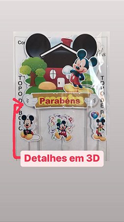 MICKEY TOPO DE BOLO (DETALHES EM 3D)