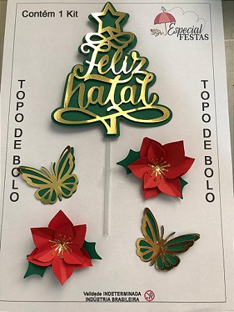 KIT NATAL VERDE (TOPO 3D + BORBOLETAS + FLORES)