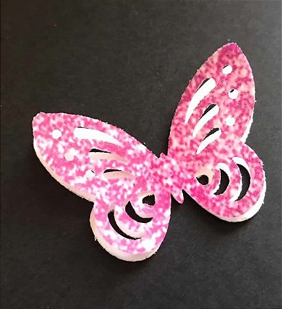 BORBOLETA VAZADA CONJUGADA EFEITO GLITTER ROSA (10 UNIDADES)