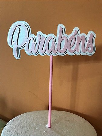 PARABÉNS 3D ROSA 17 CM (TOPO DE BOLO)