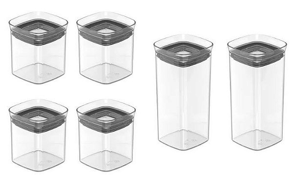 CONJUNTO COM 6 POTES HERMÉTICOS BLOCK MODULAR NATURAL