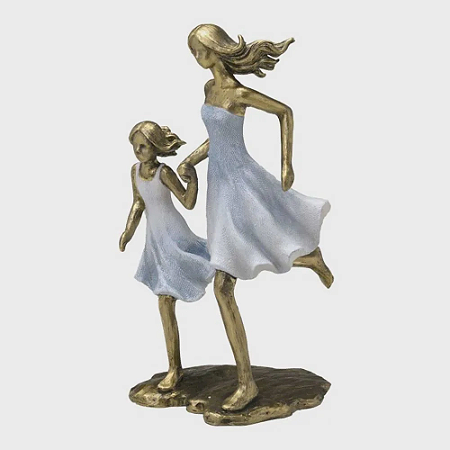 ESCULTURA DECORATIVA MÃE E FILHA EM RESINA