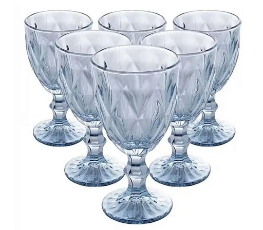 JOGO DE 6 TAÇAS DE VIDRO AZUL METALIZADO 325ML