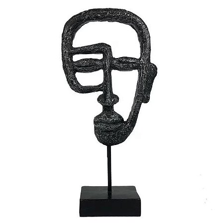 ESCULTURA DECORATIVA DE ROSTO EM RESINA - PRETO E GRAFITE