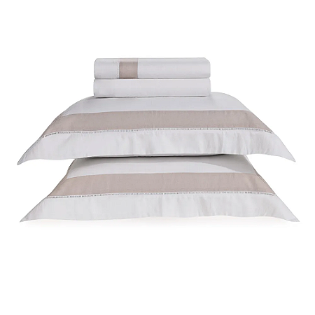 JOGO DE CAMA TRUSSARDI RIVUS - LINHO BRANCO/ NATURAL