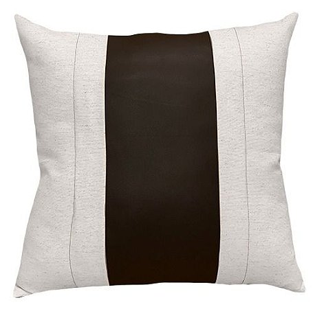 ALMOFADA DE LINHO OFF WHITE COM DETALHE  EM COURO PRET